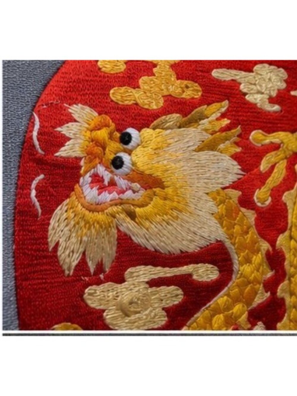 Vintage Chinese Silk Embroidery Dragon Vase Framed Wall Art 18x14 Red Gold Texti - Picture 3 of 4